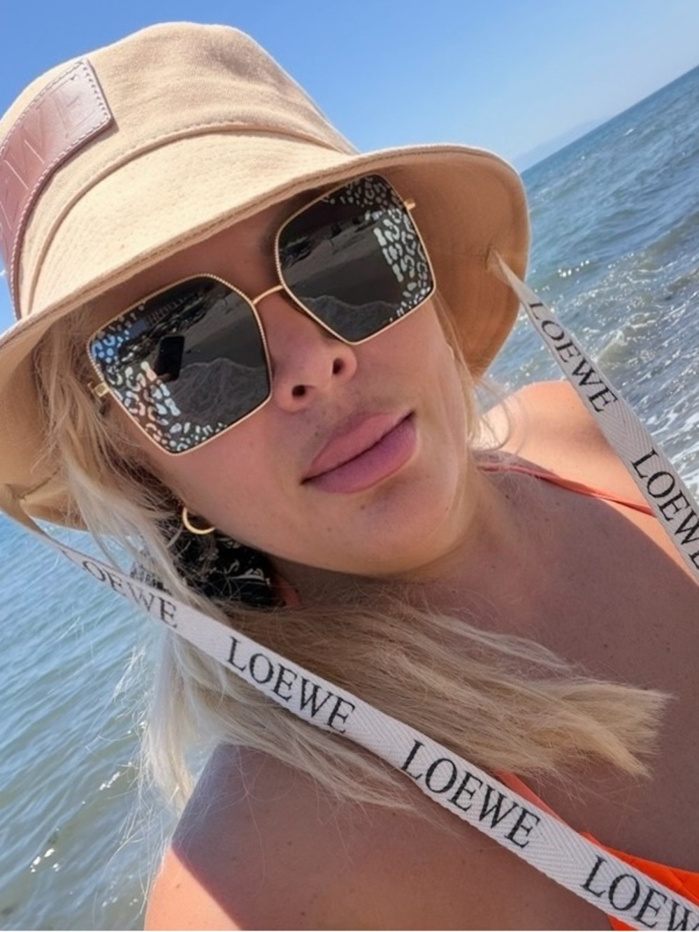 LOEWE Beige Bucket Hat with White Branded Strap